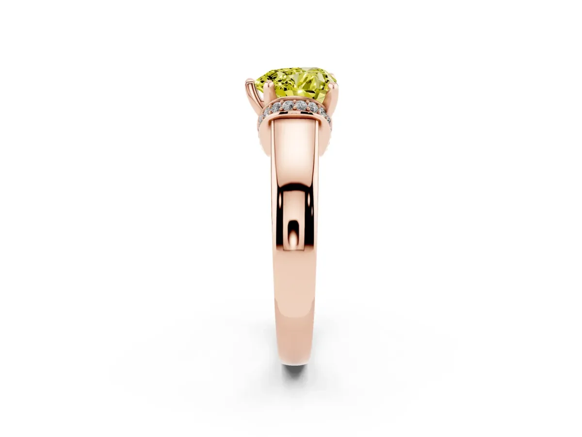 Fancy Yellow Heart Cut Solitaire Diamond Ring with Pave Band and Six-Prong Setting Rose gold