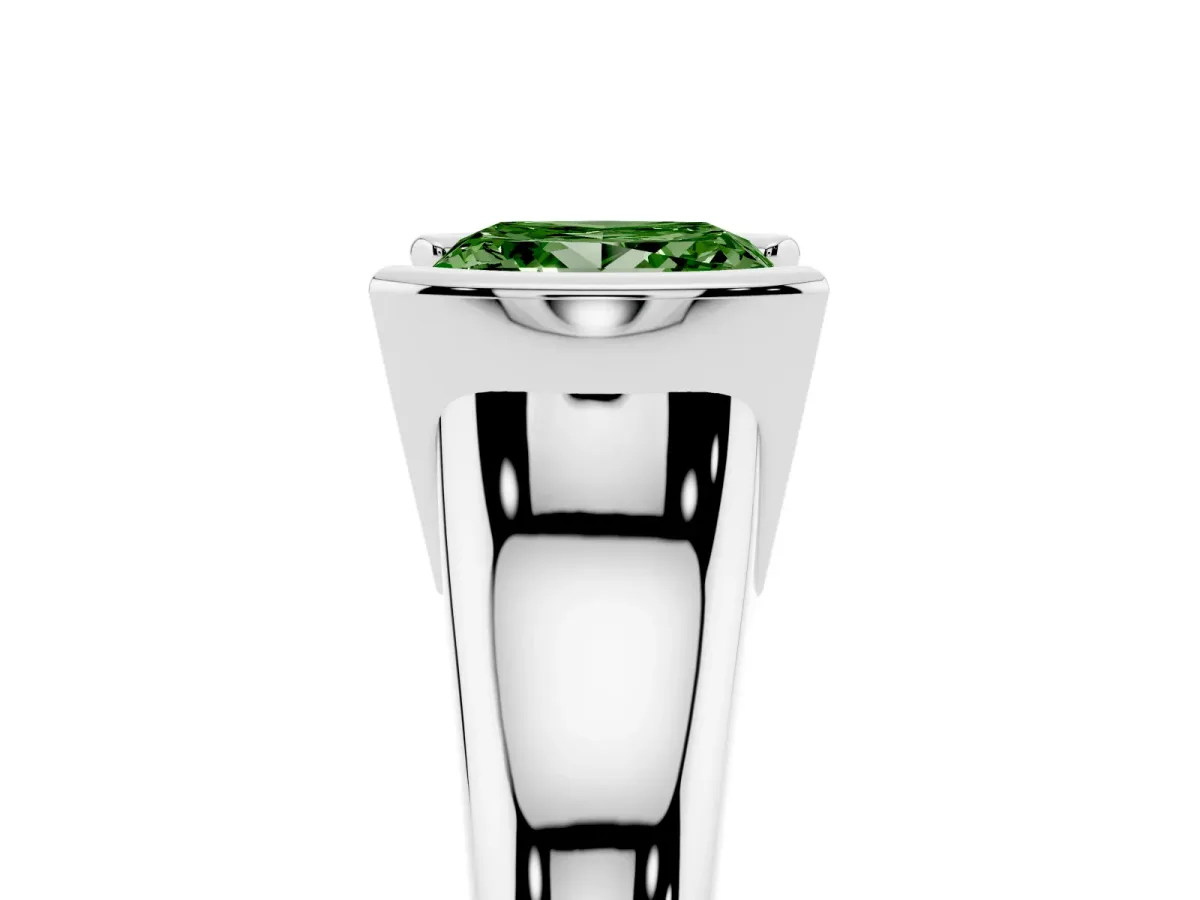 Fancy Green Princess Cut Solitaire Tension Set Diamond Ring with Split Shank Band Silver