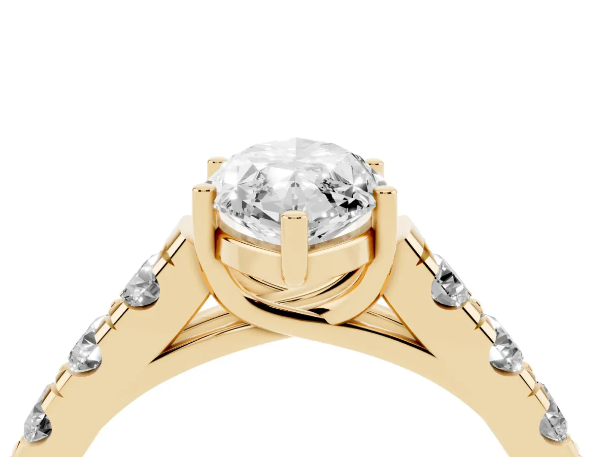 Marquise Cut Cut Diamond Solitaire Ring with Micro Pave Band and Prong Setting Yellow gold