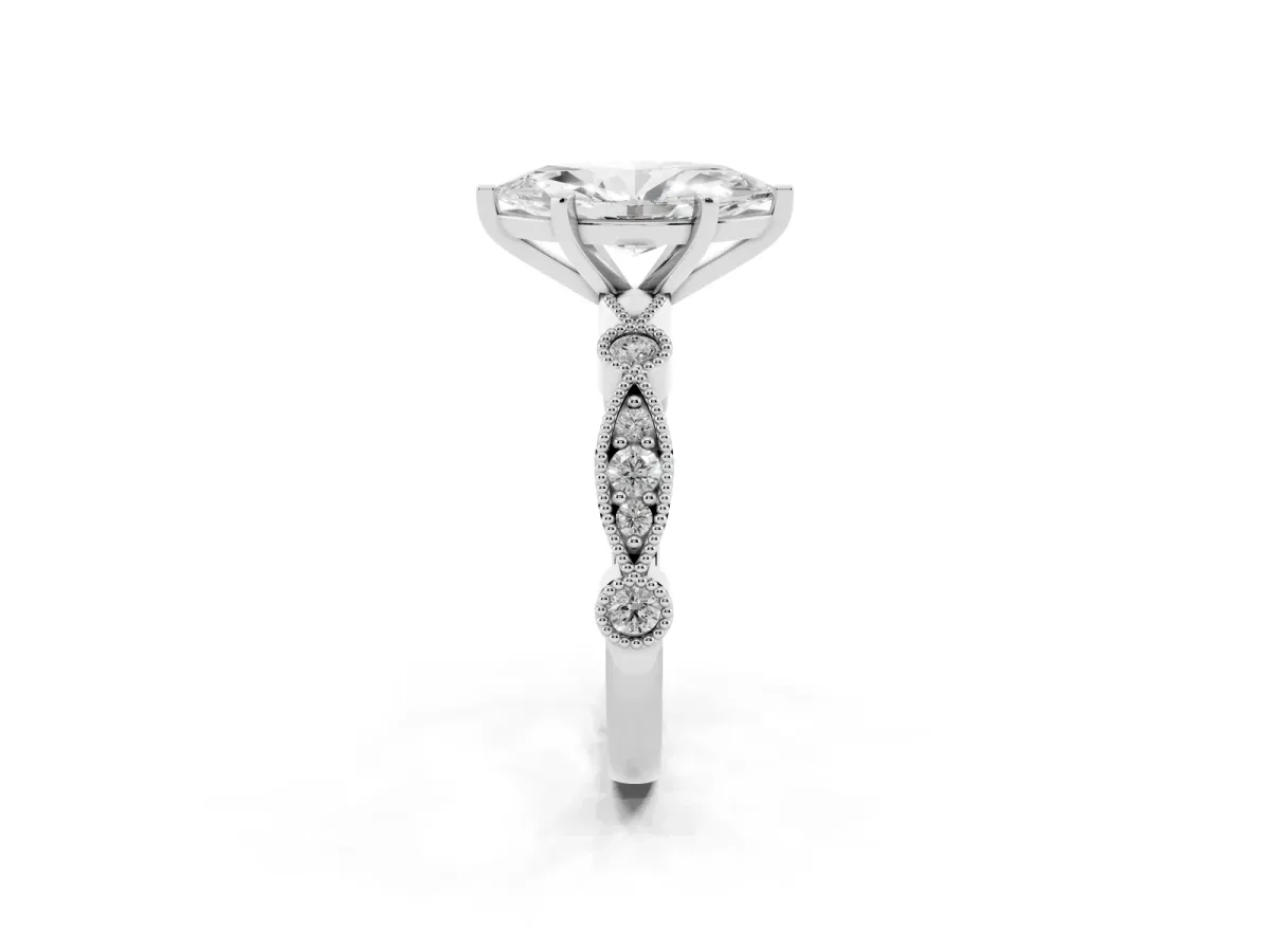 Marquise Cut Milgrain Bezel Diamond Engagement Ring with Solitaire Prong Setting Silver