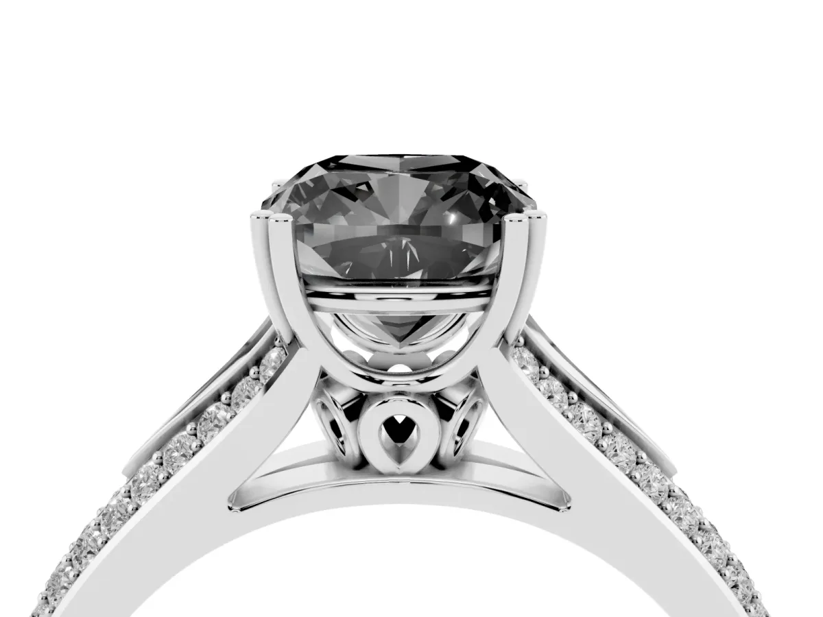 Fancy Black Cushion Cut Diamond Split Shank Engagement Ring with Pavé Band Silver
