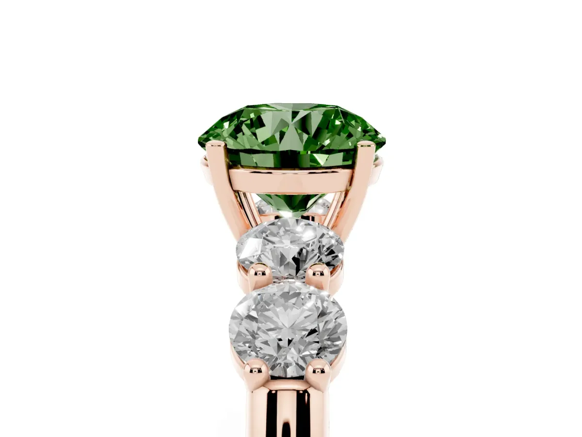 Fancy Green Round Cut Cut Five-Stone Prong Set Diamond Ring with Classic Band Rose gold