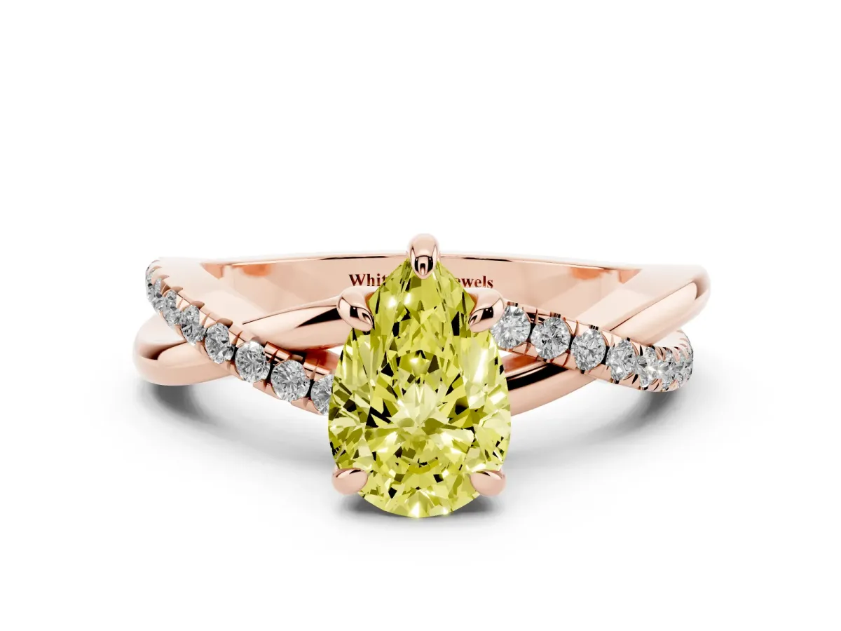 Fancy Yellow Pear Cut Cut Diamond Twist Band Solitaire with Prong Setting Rose gold
