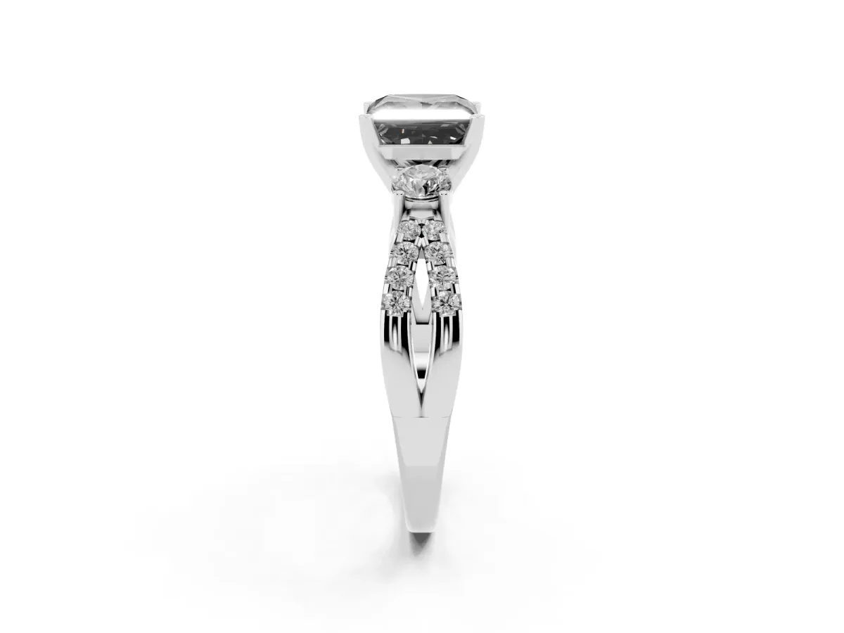Fancy Black Princess Cut Diamond Three-Stone Ring with Pavé Split Shank and Four-Prong Setting Silver