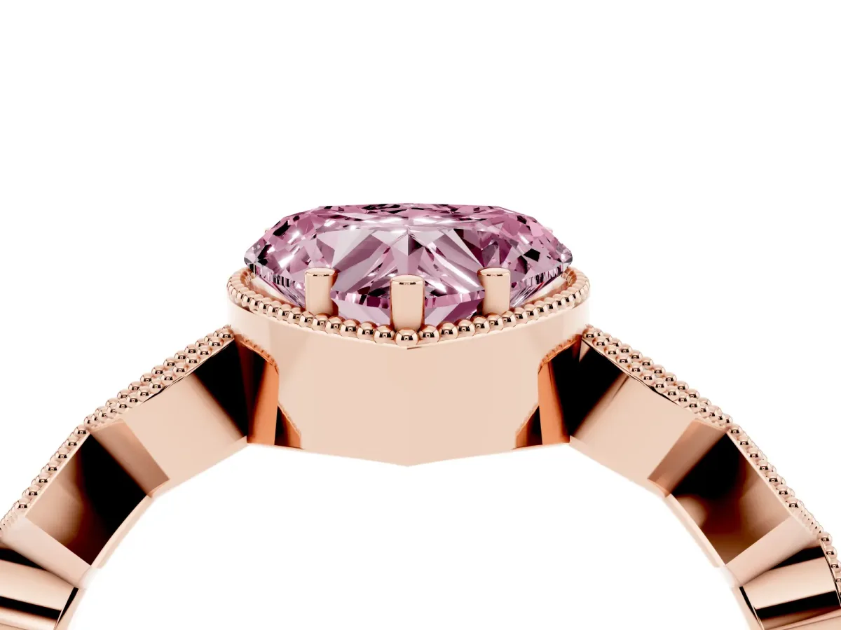 Fancy Pink Heart Cut Milgrain Marquise Diamond Twist Band Ring Rose gold