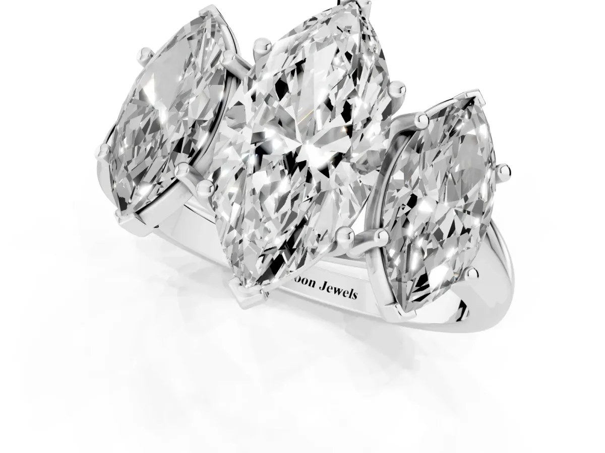 Three-Stone Marquise Cut Diamond Engagement Ring with Prong Setting White gold