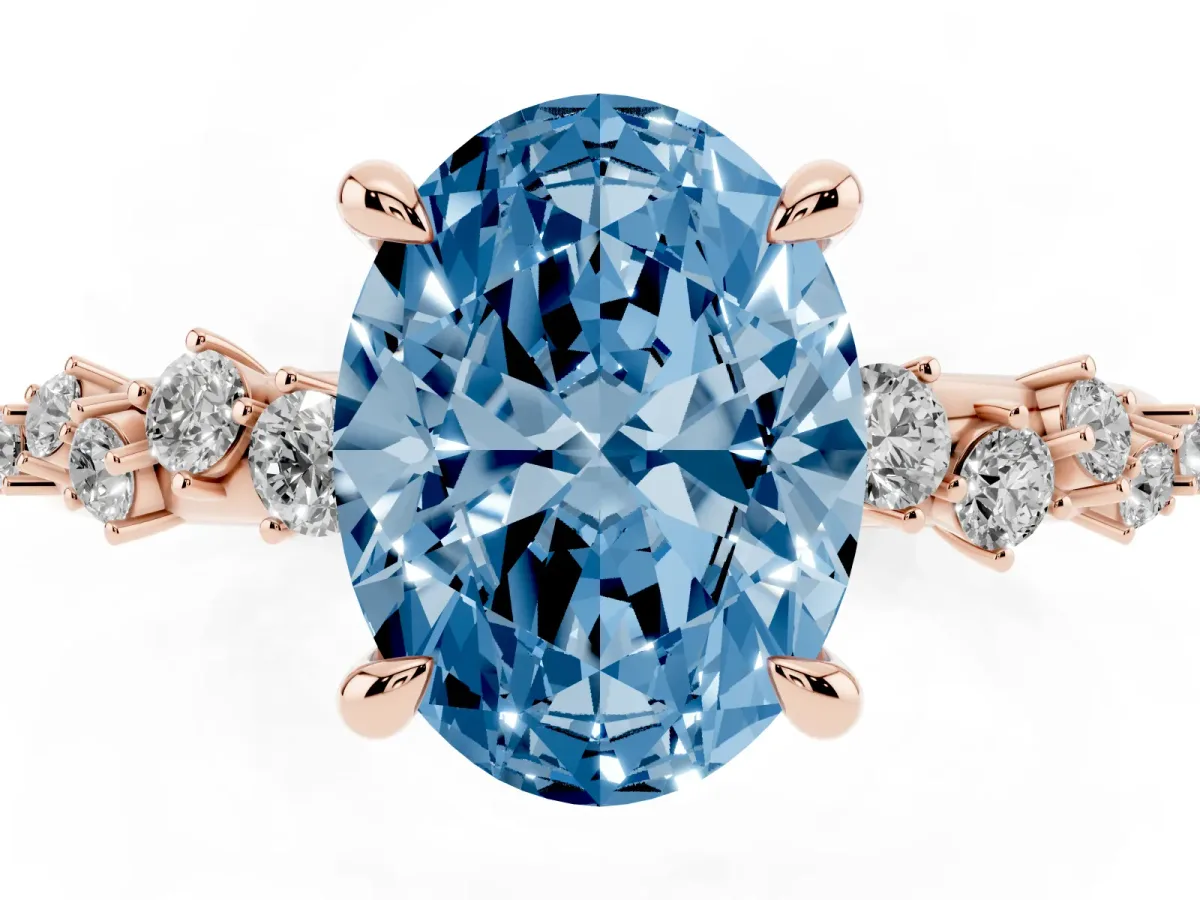 Fancy Blue Oval Cut Cut Diamond Vine Band with Four-Prong Setting Rose gold