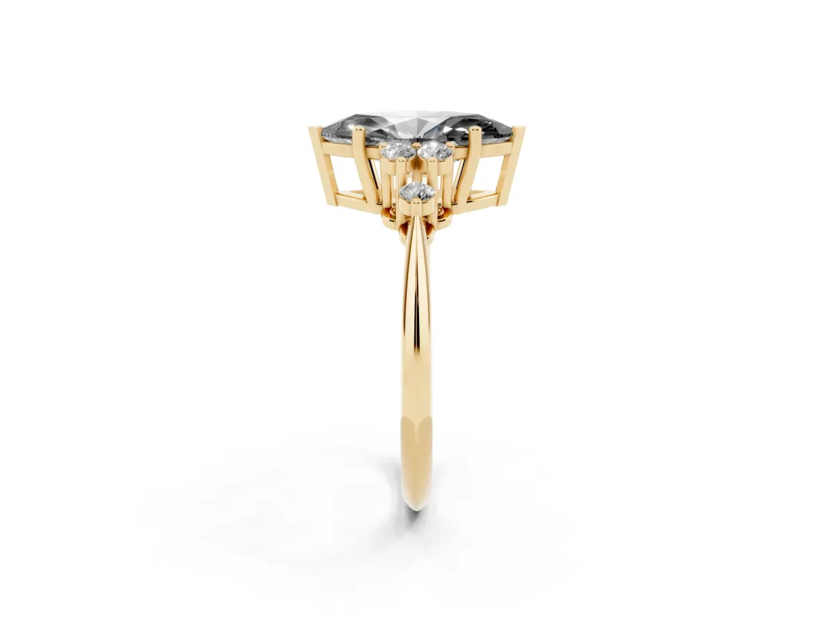 Fancy Black Marquise Cut Cut Diamond Cluster Ring with Solitaire Band and Four-Prong Setting Yellow gold