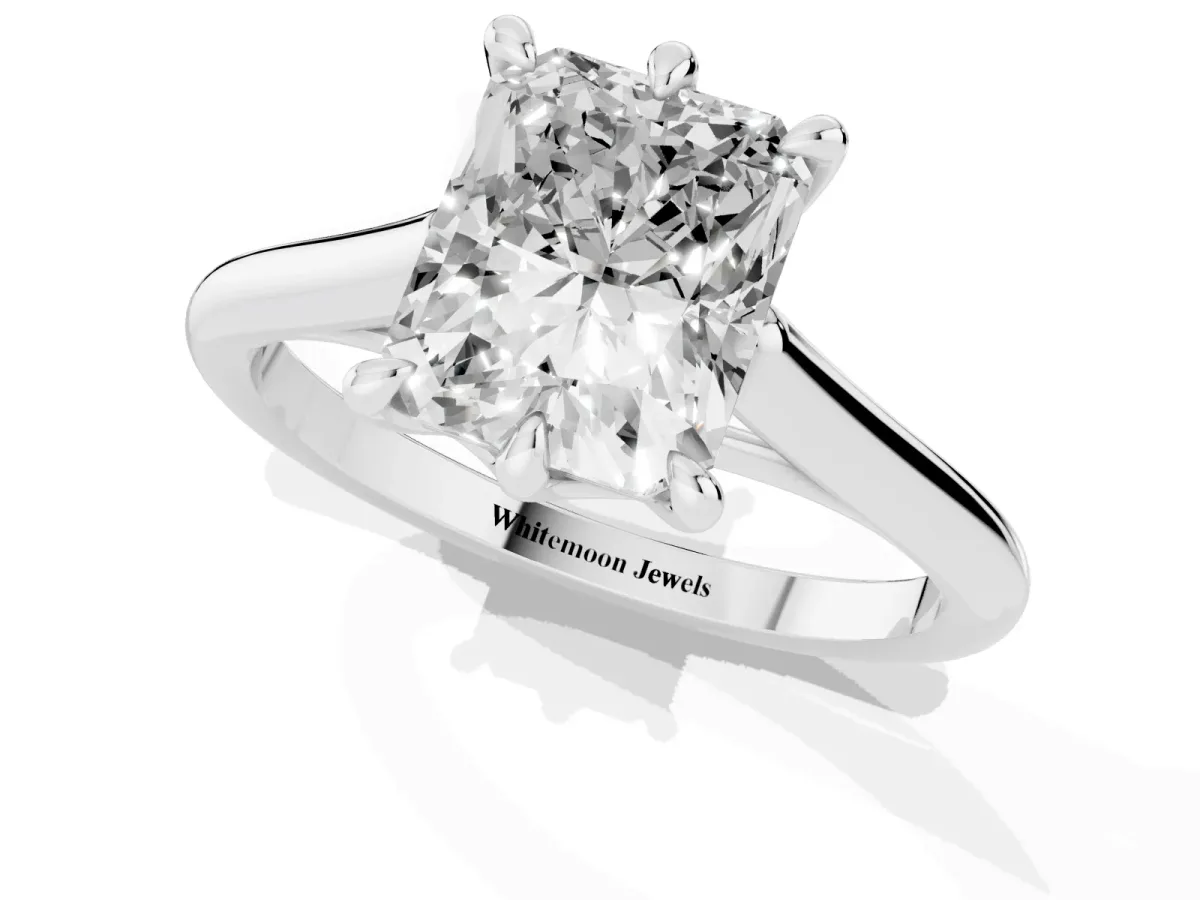 Radiant Cut Solitaire Engagement Ring with Six-Prong Setting and Classic Band Silver