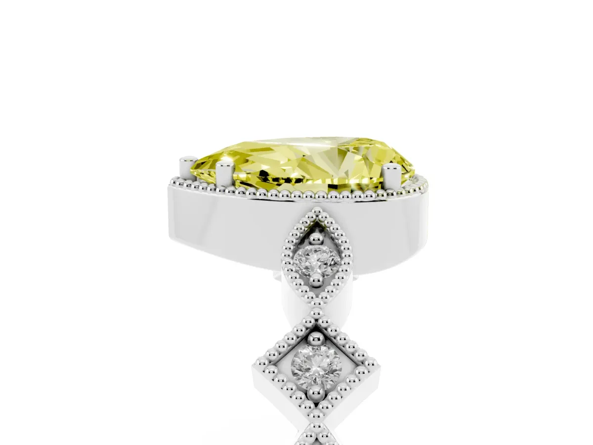 Fancy Yellow Pear Cut Milgrain Marquise Diamond Twist Band Ring Silver