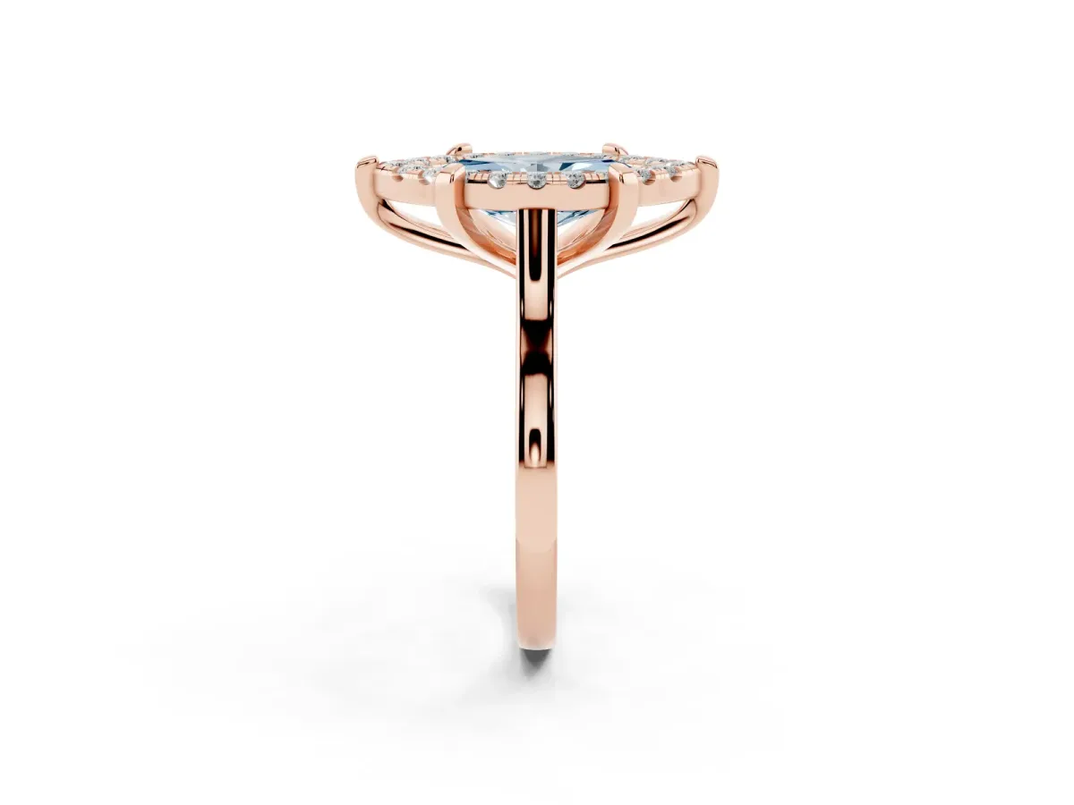 Fancy Blue Marquise Cut Diamond Cluster Halo Solitaire with Four-Prong Setting Rose gold
