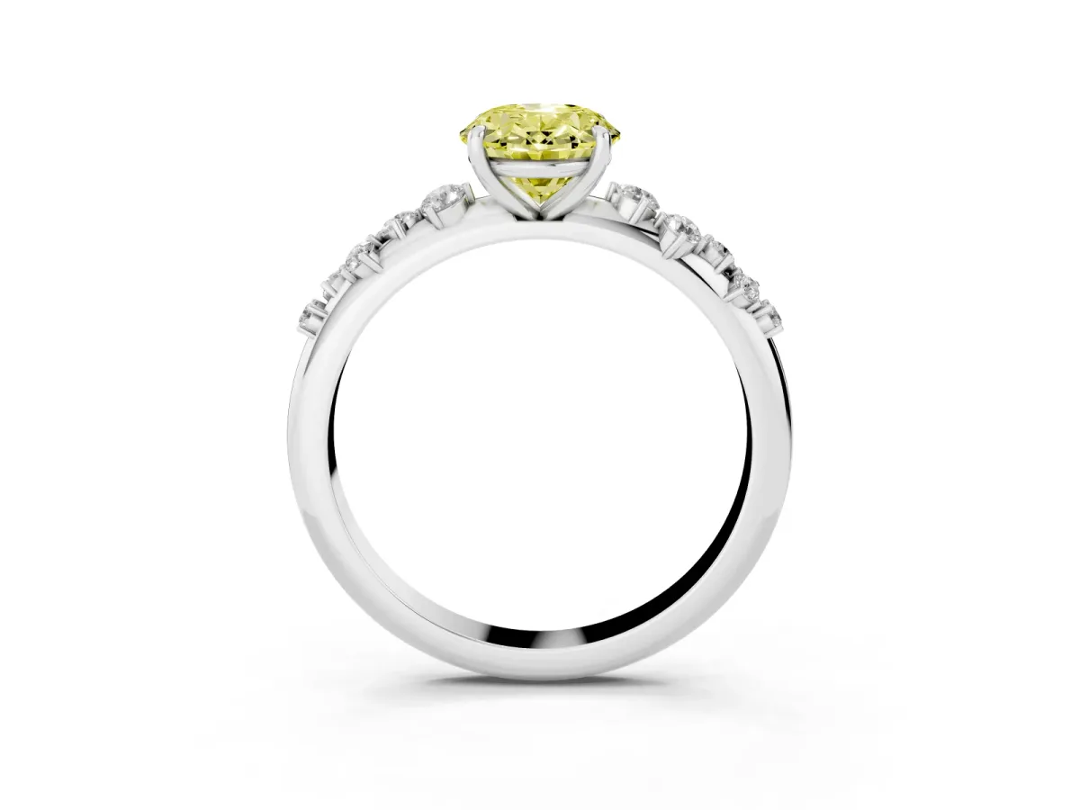 Fancy Yellow Oval Cut Diamond Cluster Prong-Set Solitaire Ring Platinum