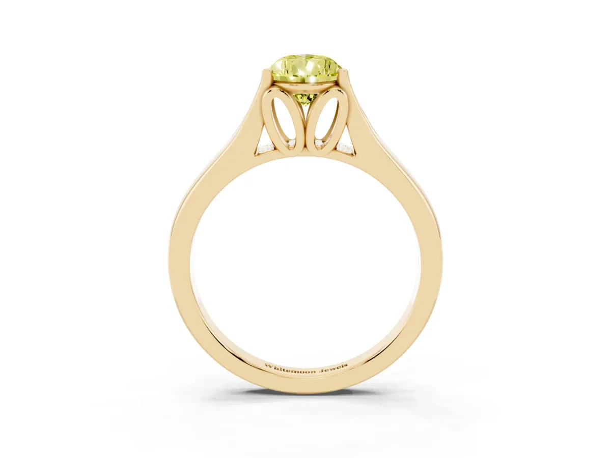 Fancy Yellow Pear Cut Solitaire Diamond Ring with Cathedral Band and Four-Prong Setting Yellow gold