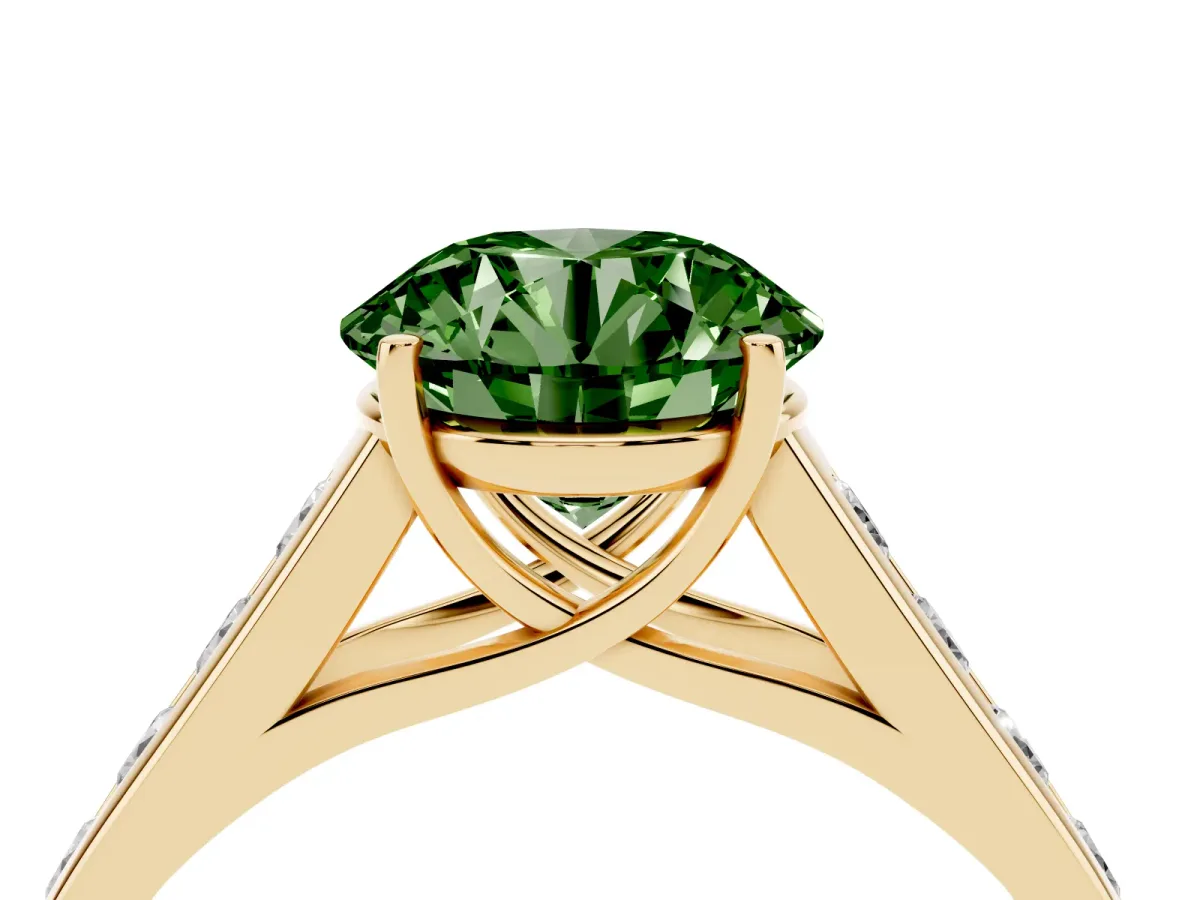Fancy Green Round Cut Solitaire Channel-Set Diamond Engagement Ring with Four-Prong Setting Yellow gold