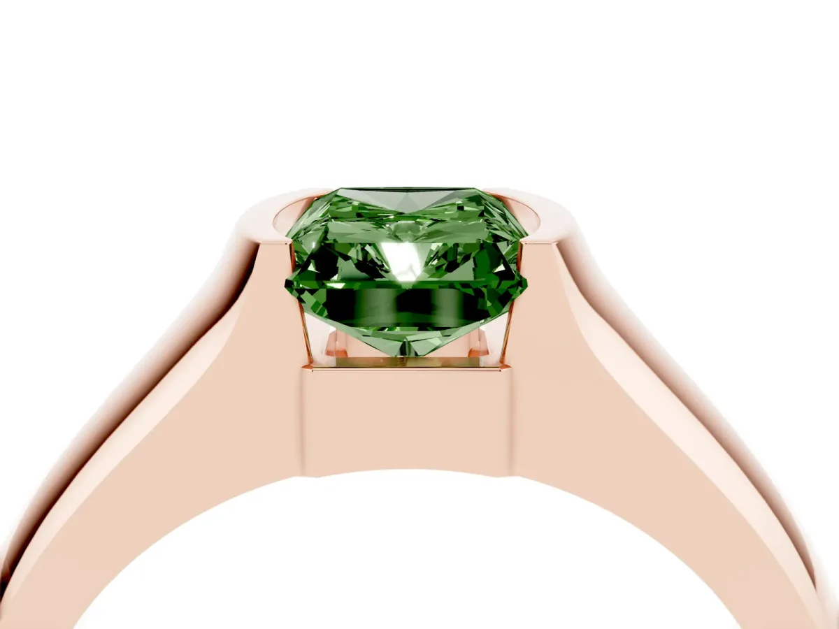 Fancy Green Radiant Cut Solitaire Bezel Set Diamond Ring with Wide Band Rose gold