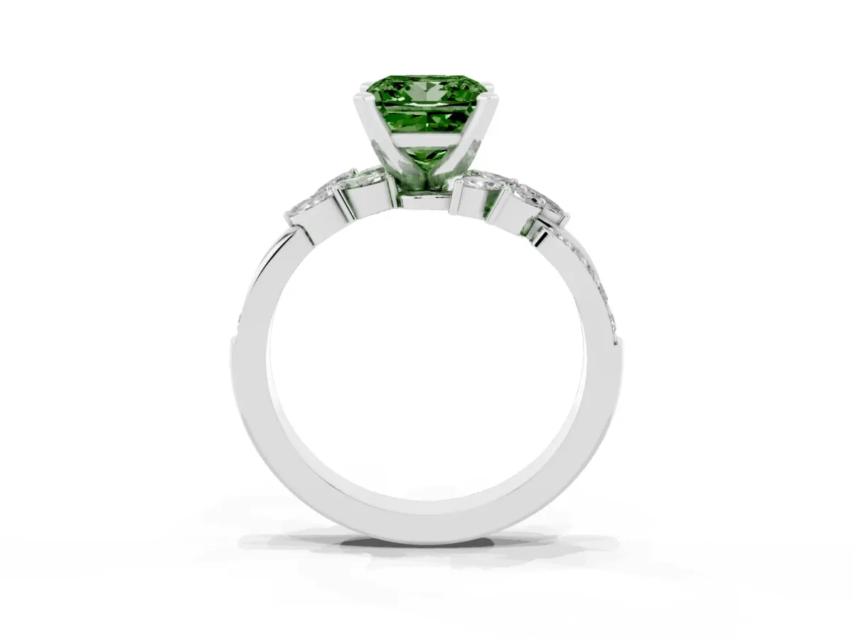 Fancy Green Princess Cut Solitaire Marquise Twist Band with Six-Prong Setting Silver