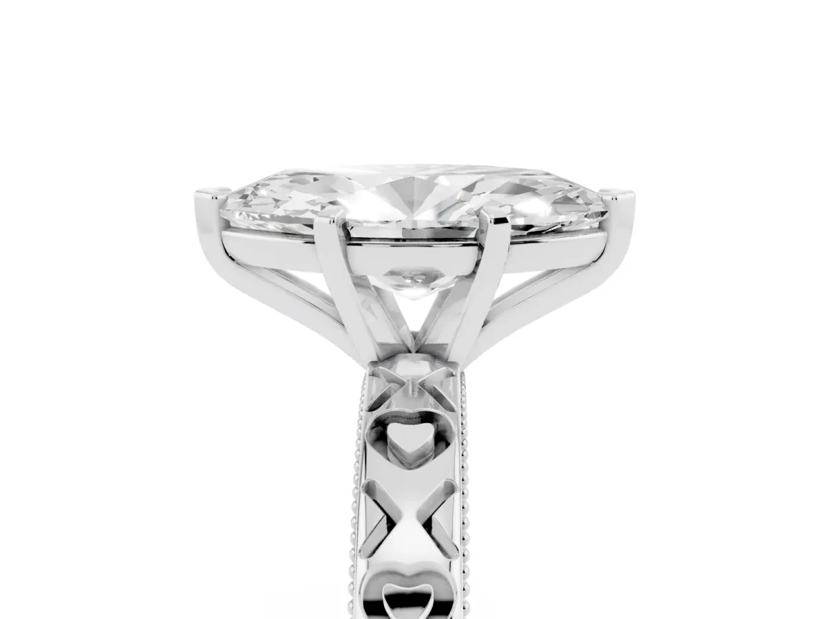 Marquise Cut Solitaire Diamond Engagement Ring with XO Engraved Band and Four-Prong Setting Platinum
