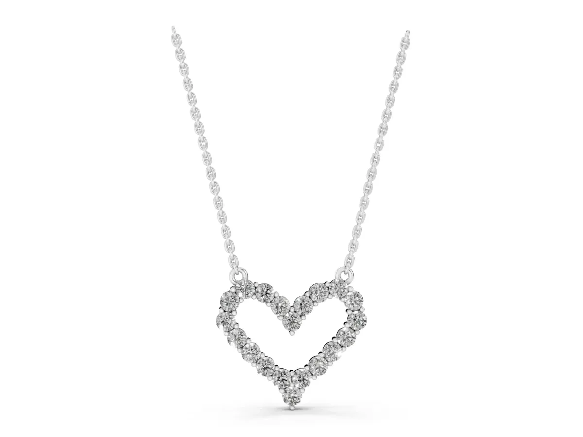 Prong-Set Round Diamond Heart Pendant Silver