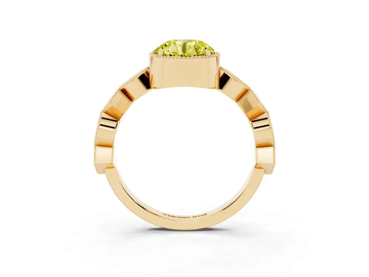 Fancy Yellow Round Cut Milgrain Marquise Diamond Twist Band Ring Yellow gold