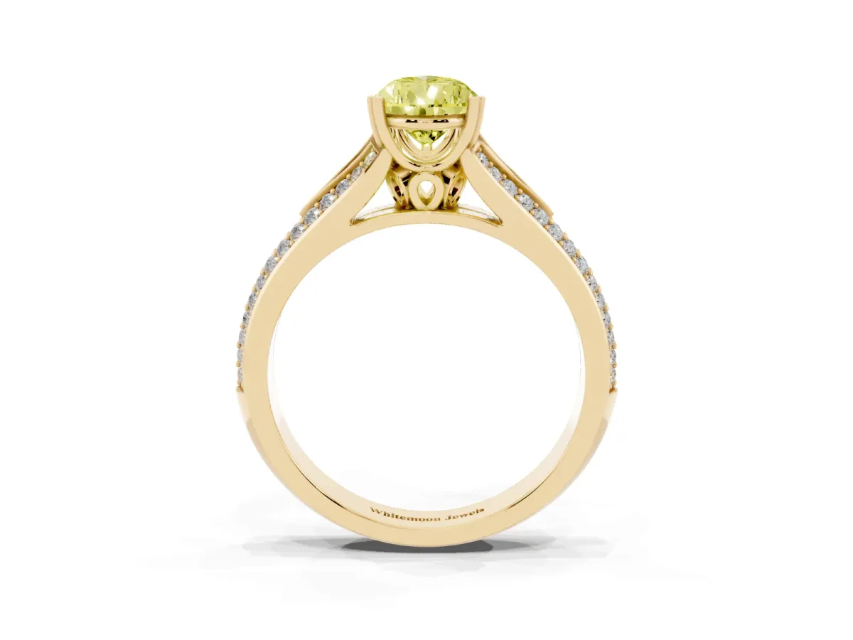 Fancy Yellow Pear Cut Diamond Split Shank Engagement Ring with Pavé Band Yellow gold