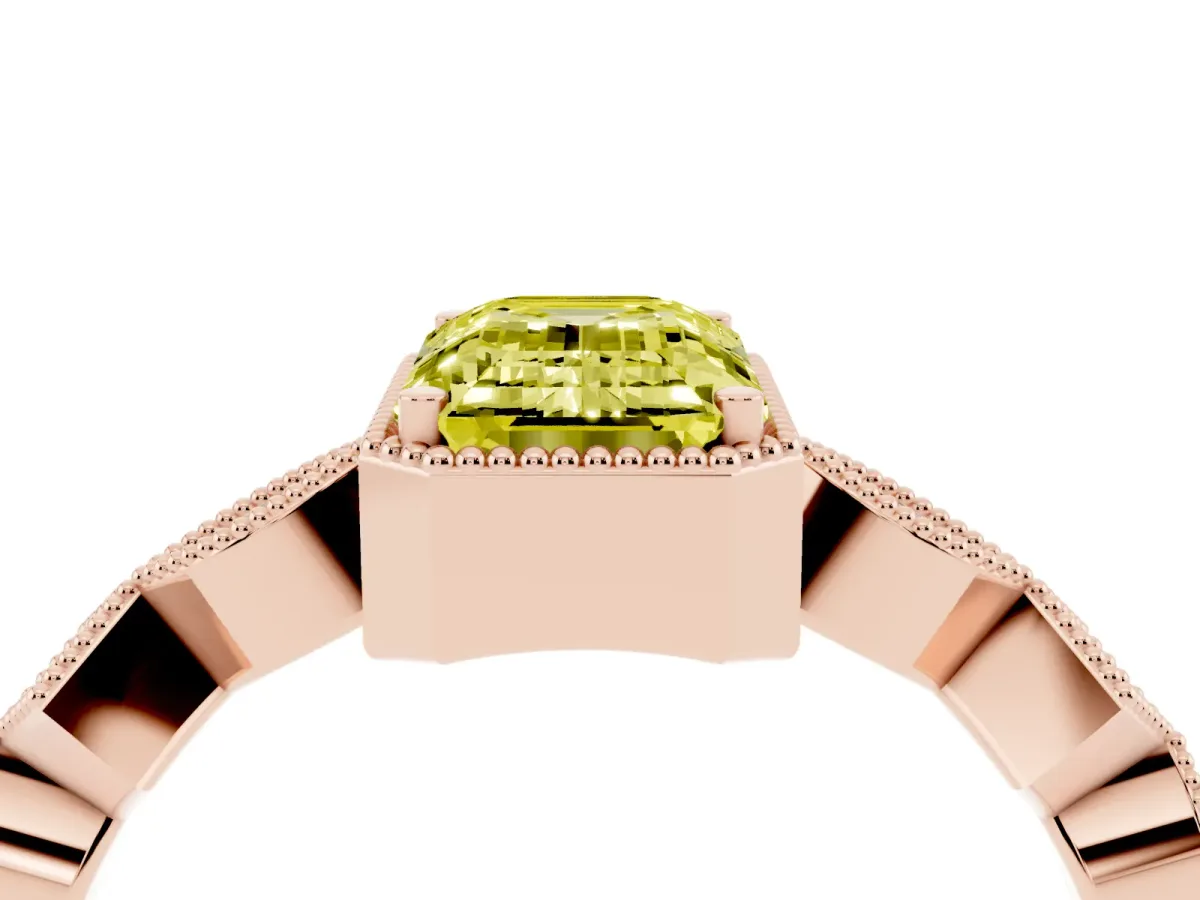 Fancy Yellow Emerald Cut Milgrain Marquise Diamond Twist Band Ring Rose gold