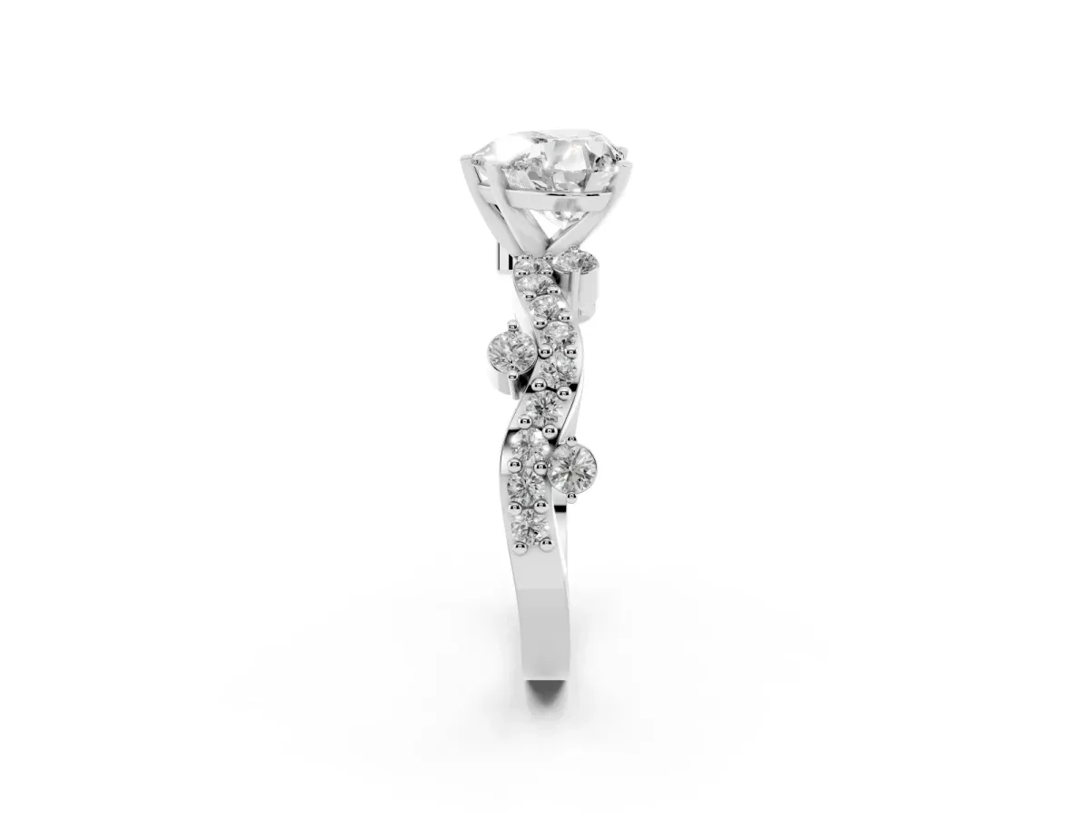 Heart Cut Cut Solitaire Diamond Twisted Band with Pave Setting White gold