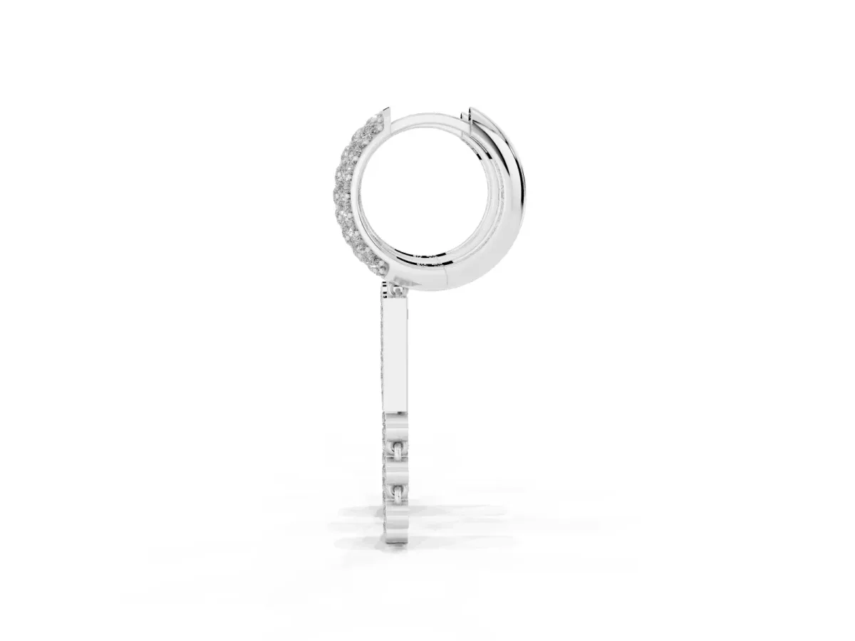 Round Diamond Initial H Huggie Hoop Earrings Silver