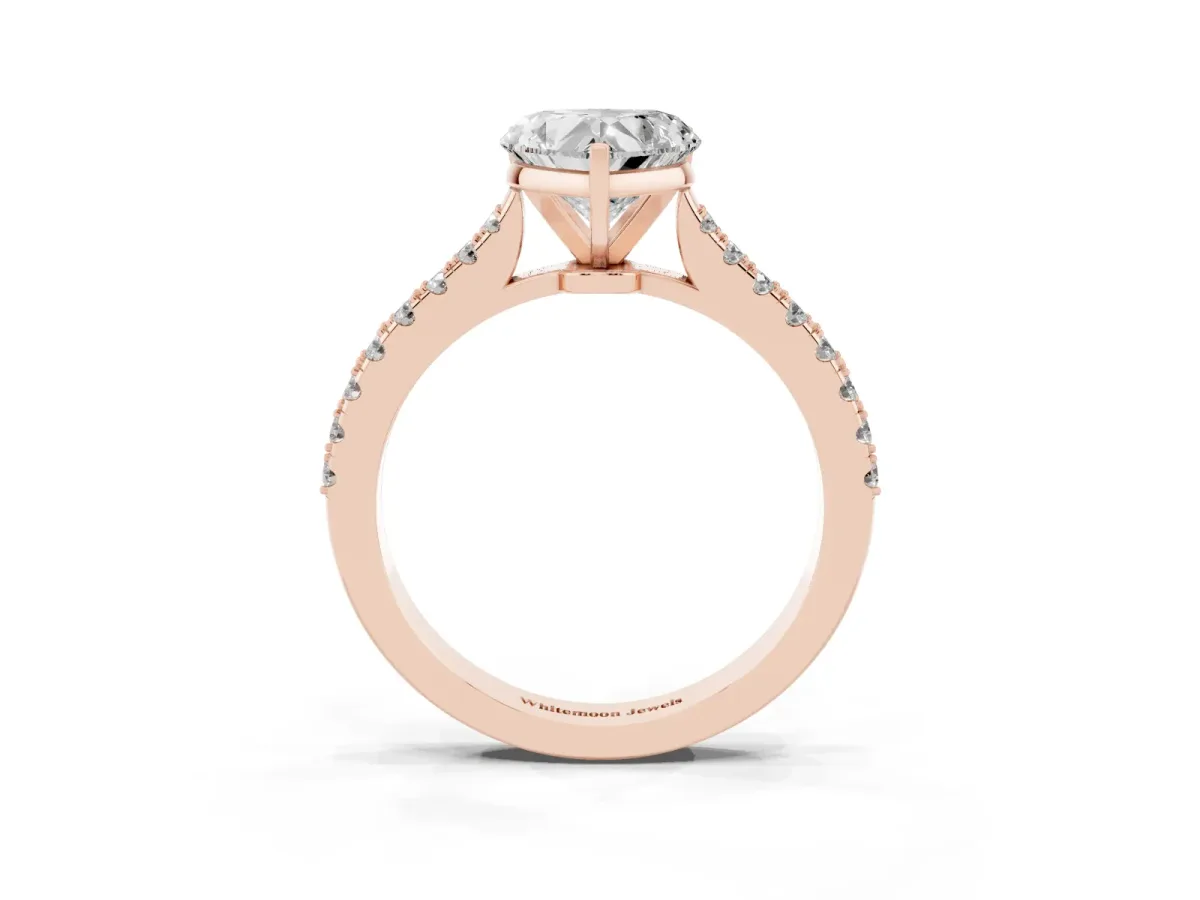 Heart Cut Cut Solitaire Diamond Engagement Ring with Pave Band and Four-Prong Setting Rose gold