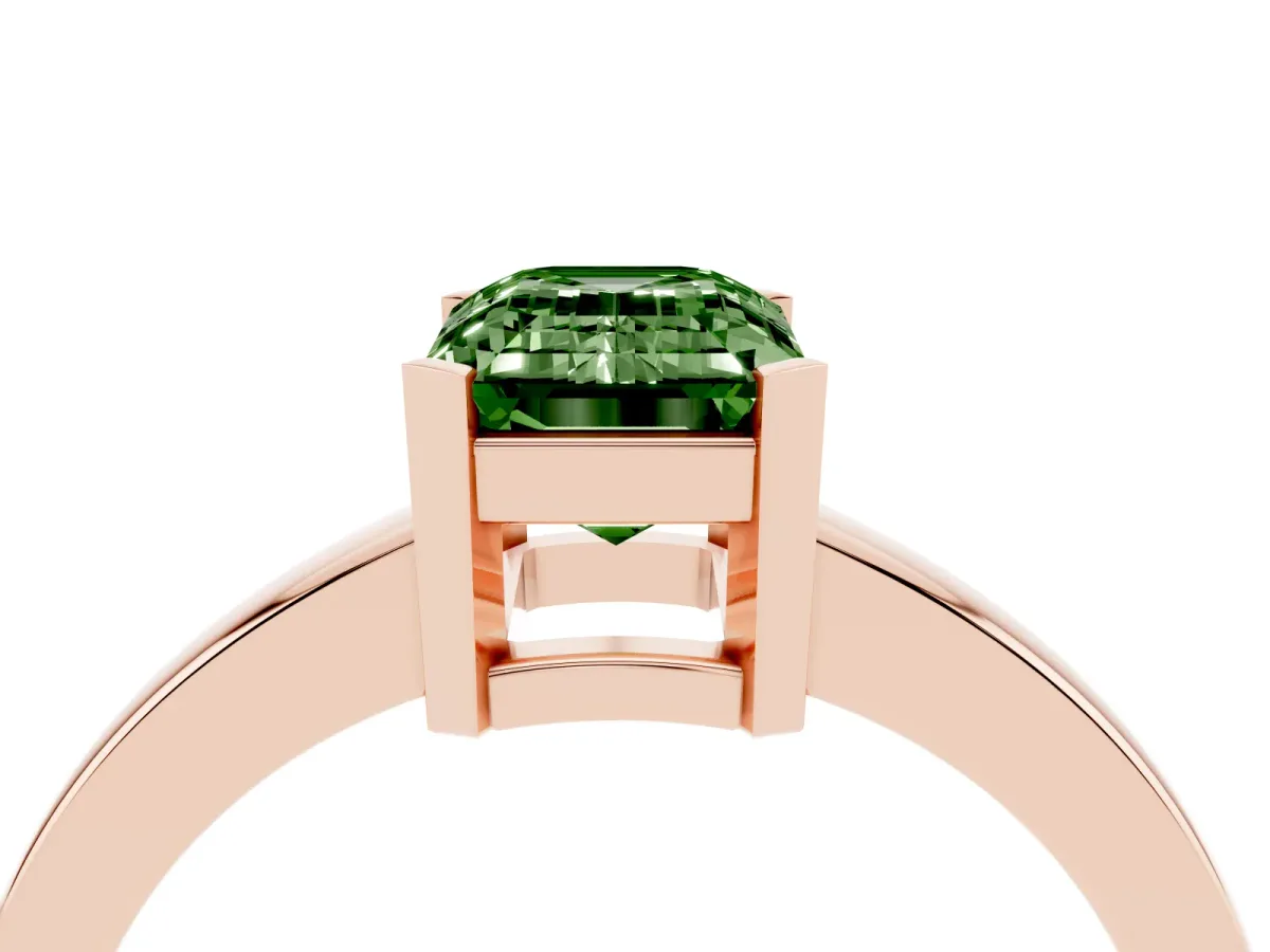 Fancy Green Emerald Cut Cut Solitaire Ring with Four-Prong Setting and Classic Band Rose gold