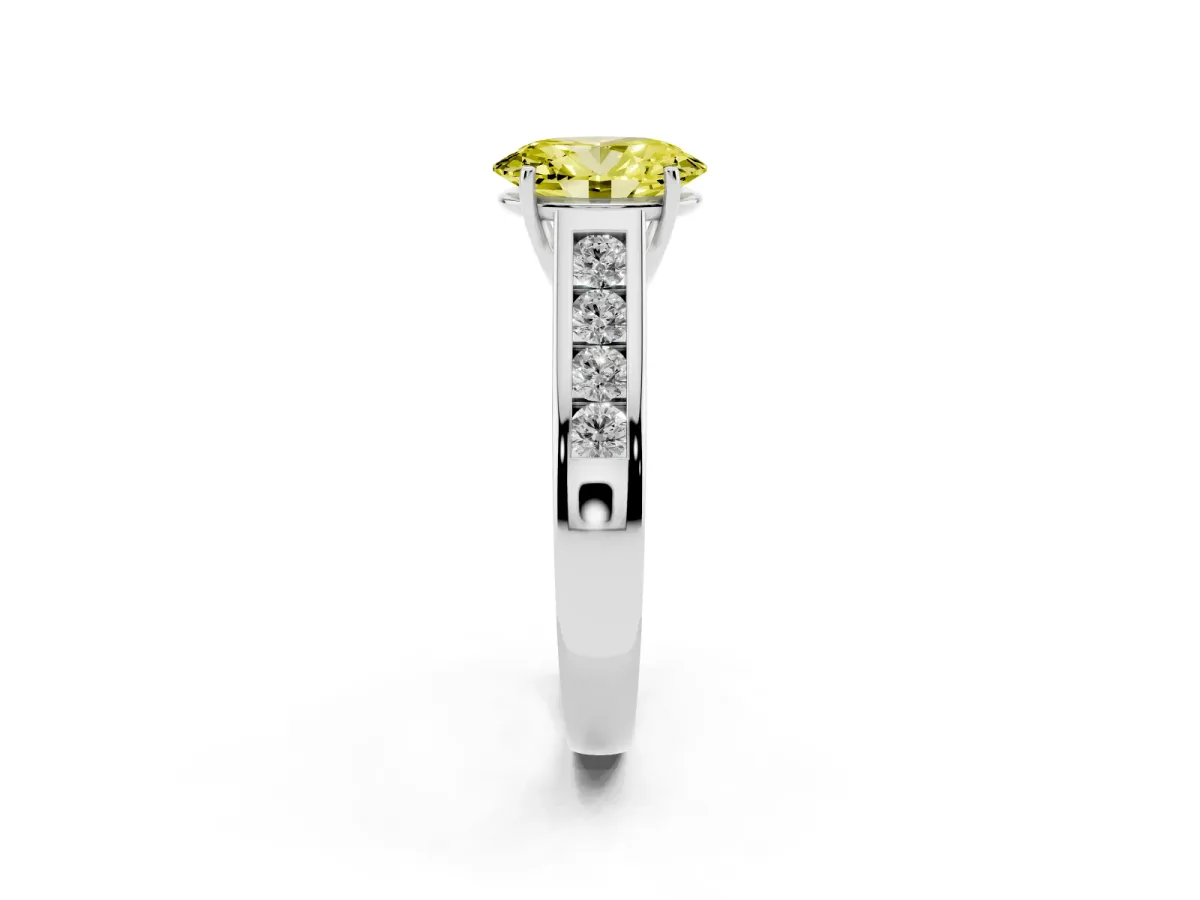Fancy Yellow Oval Cut Solitaire Channel-Set Diamond Engagement Ring with Four-Prong Setting Silver