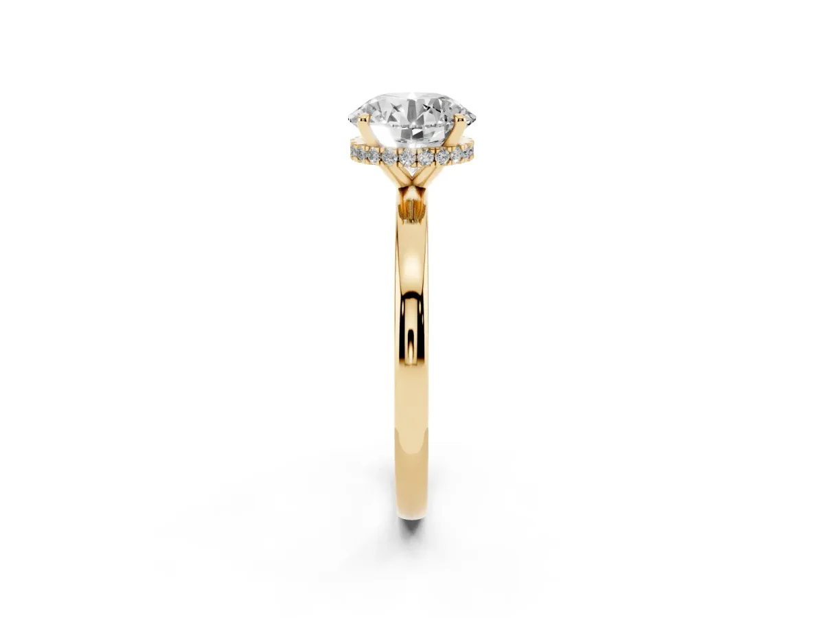 Round Cut Solitaire Engagement Ring with Cathedral Band and Four-Prong Setting Yellow gold