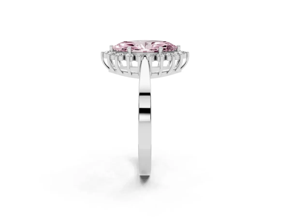 Fancy Pink Marquise Cut Cut Diamond Halo Ring with Round Brilliant Halo and Solitaire Band Platinum