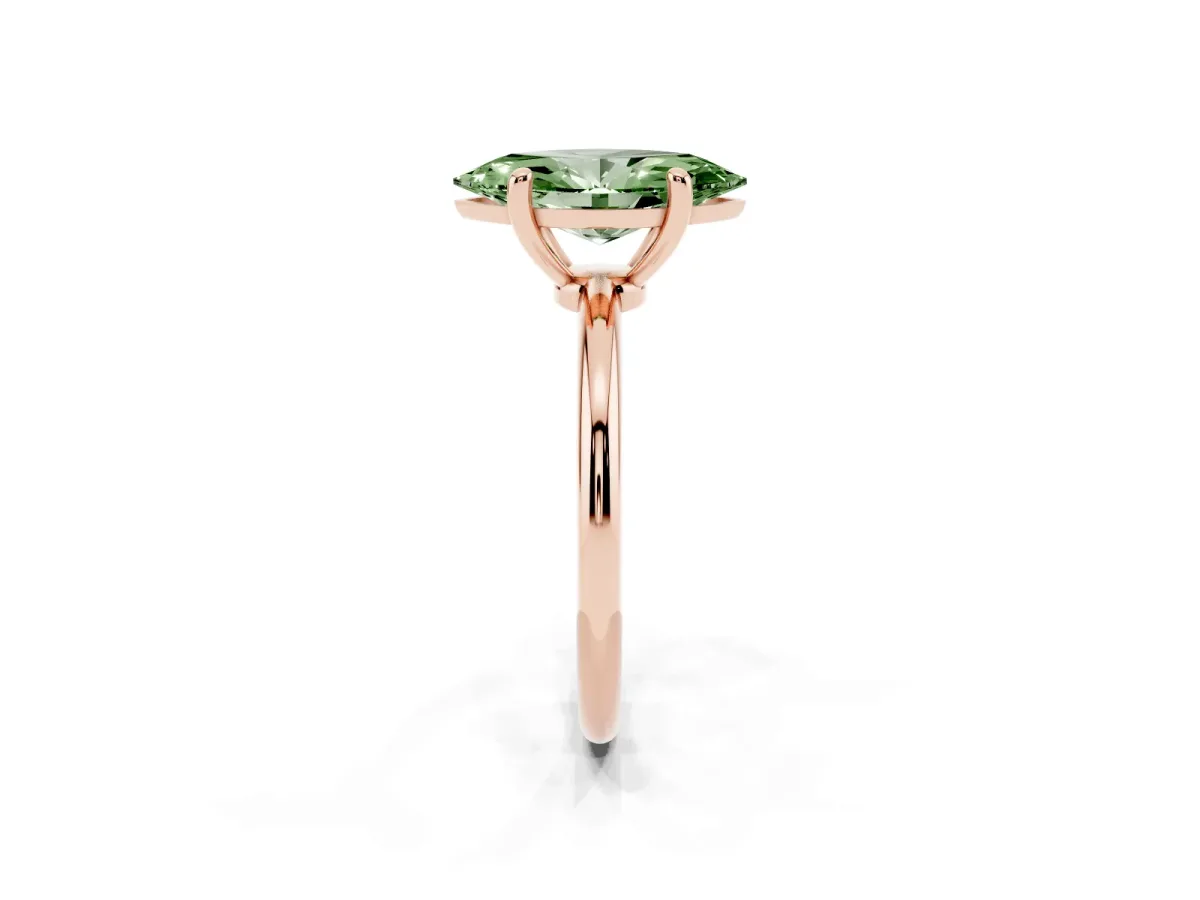 Fancy Green Marquise Cut Solitaire Diamond Ring with 4-Prong Setting on a Classic Band Rose gold