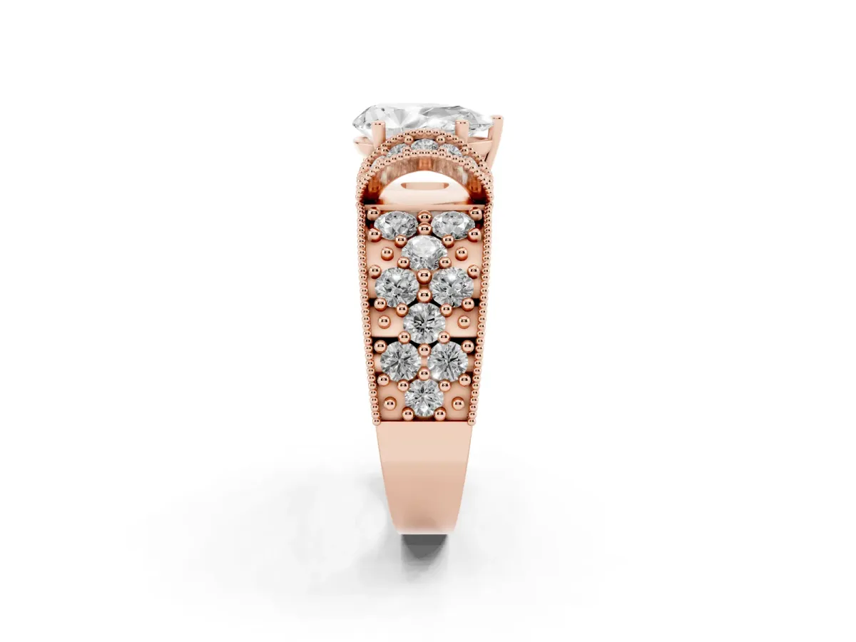 Pear Cut Halo Pave Diamond Engagement Ring with Milgrain Detailing Rose gold