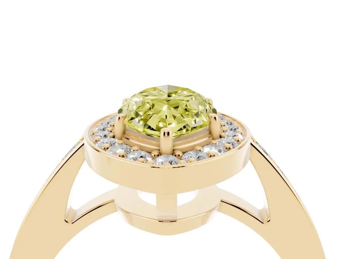 Fancy Yellow Marquise Cut Halo Pavé Diamond Engagement Ring with Bezel Setting Yellow gold