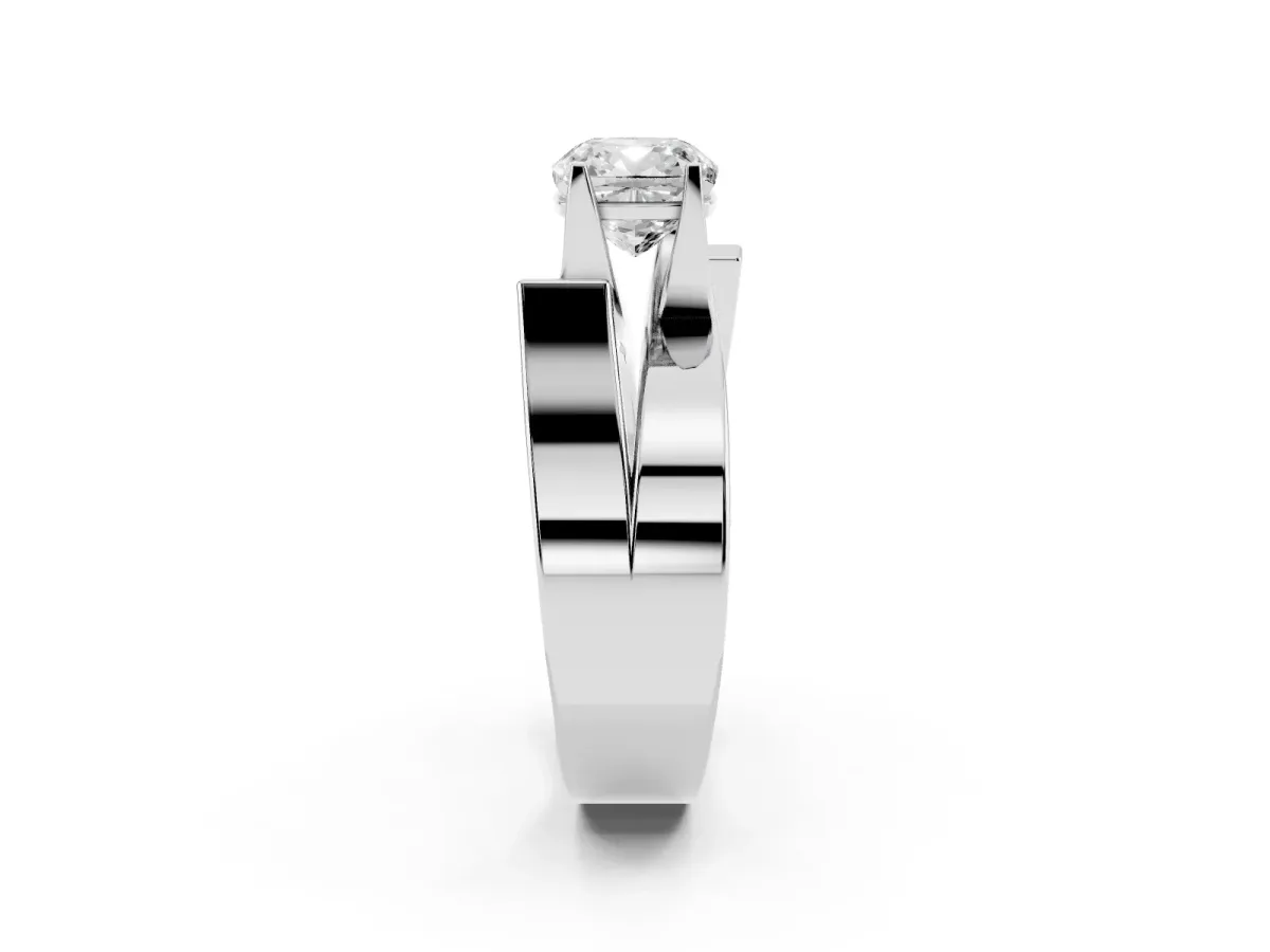 Modern Tension Set Cushion Cut Diamond Solitaire Wide Band Ring Silver