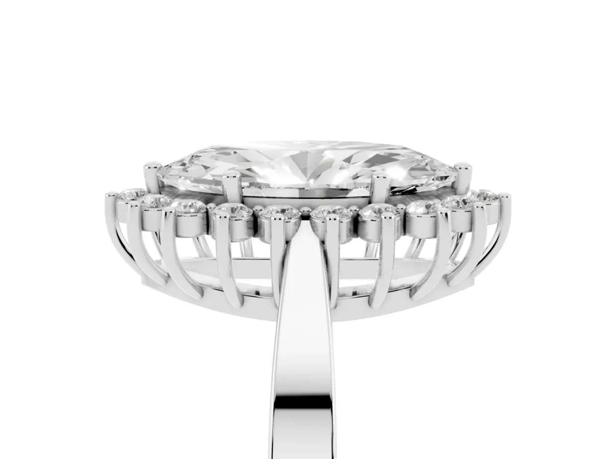 Marquise Cut Cut Diamond Halo Ring with Round Brilliant Halo and Solitaire Band White gold