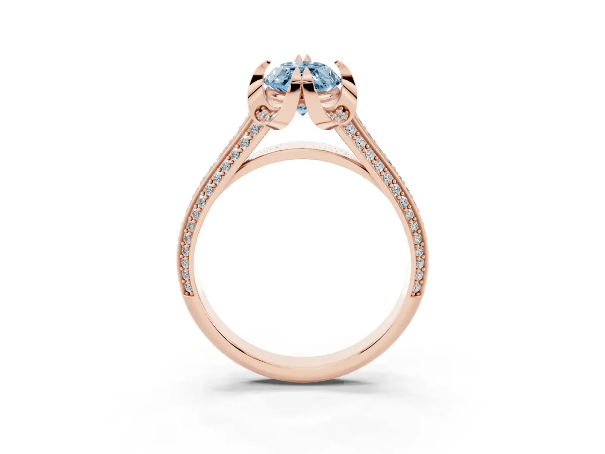 Fancy Blue Marquise Cut Solitaire Pave Split Shank Ring with Four-Prong Setting Rose gold