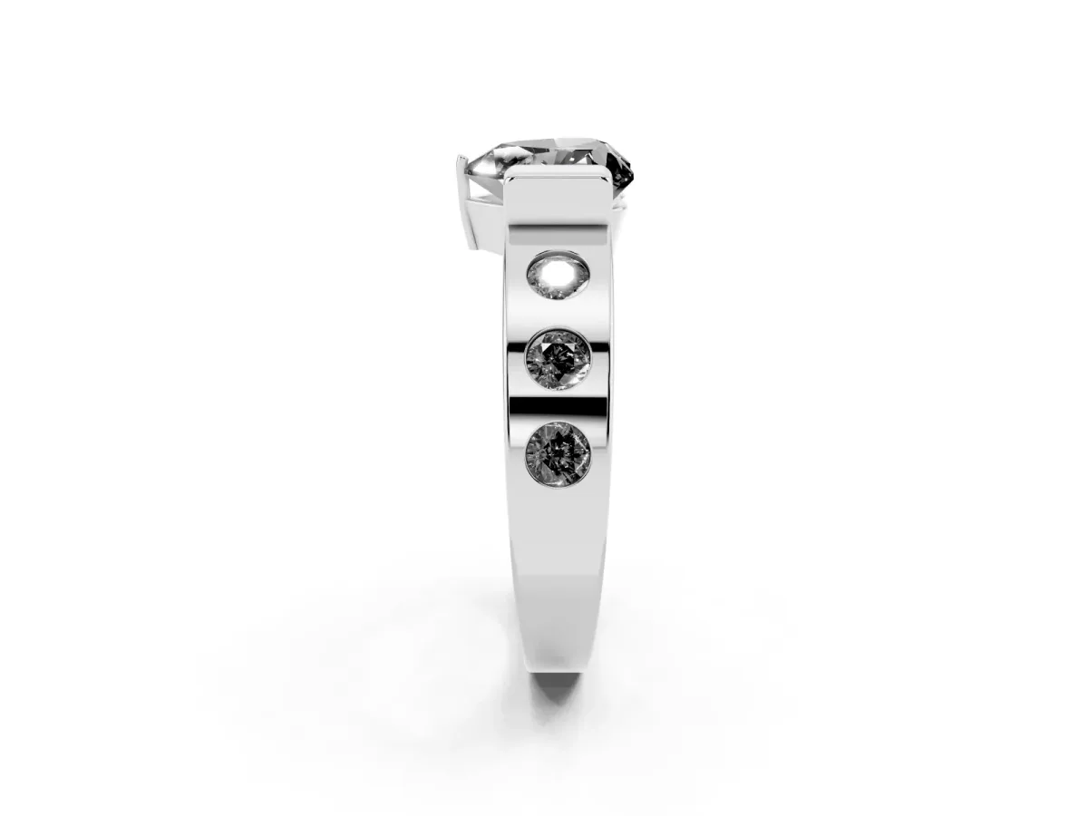 Fancy Black Heart Cut Brilliant Channel-Set Diamond Ring with Bezel Prong Setting Silver