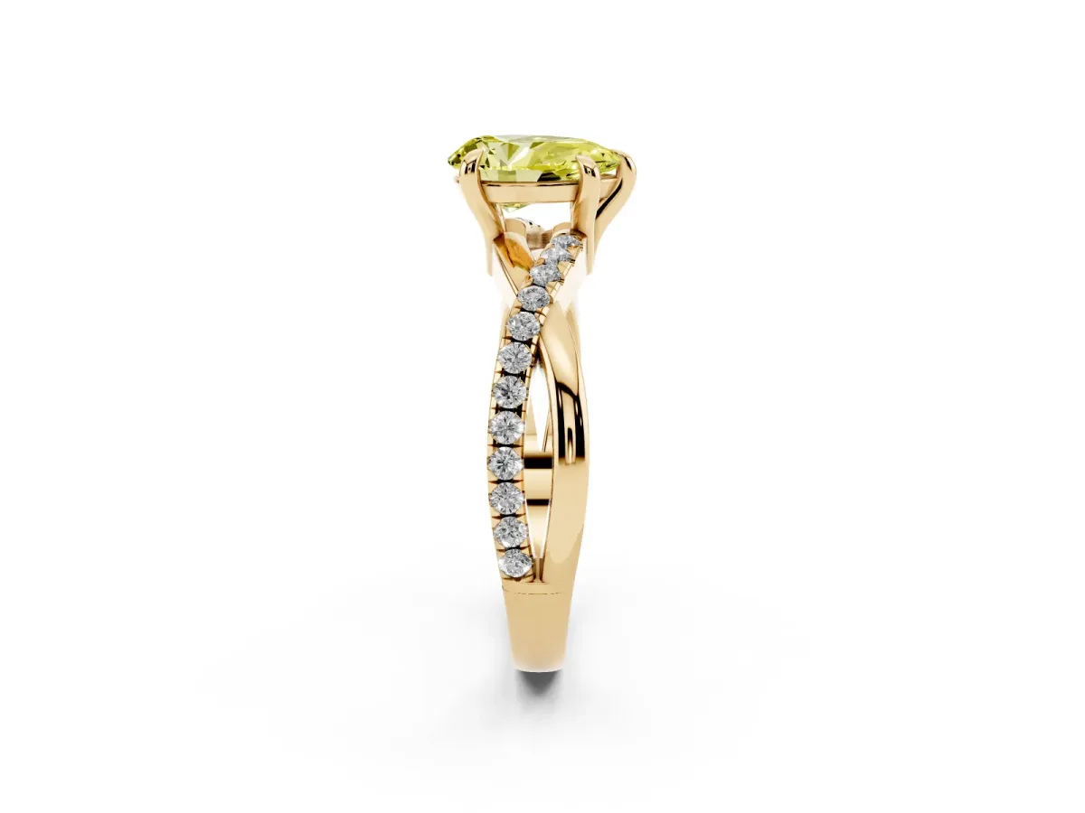 Fancy Yellow Pear Cut Cut Diamond Twist Band Solitaire with Prong Setting Yellow gold