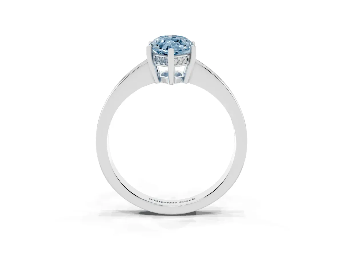Fancy Blue Marquise Cut Solitaire Pavé Band Prong Setting Ring White gold