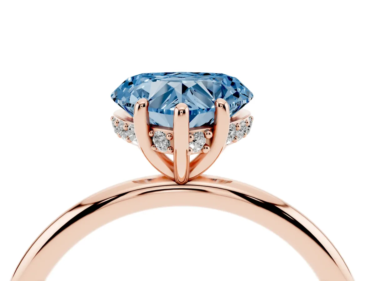 Fancy Blue Heart Cut Solitaire Diamond Ring with a Classic Band and Four-Prong Setting Rose gold
