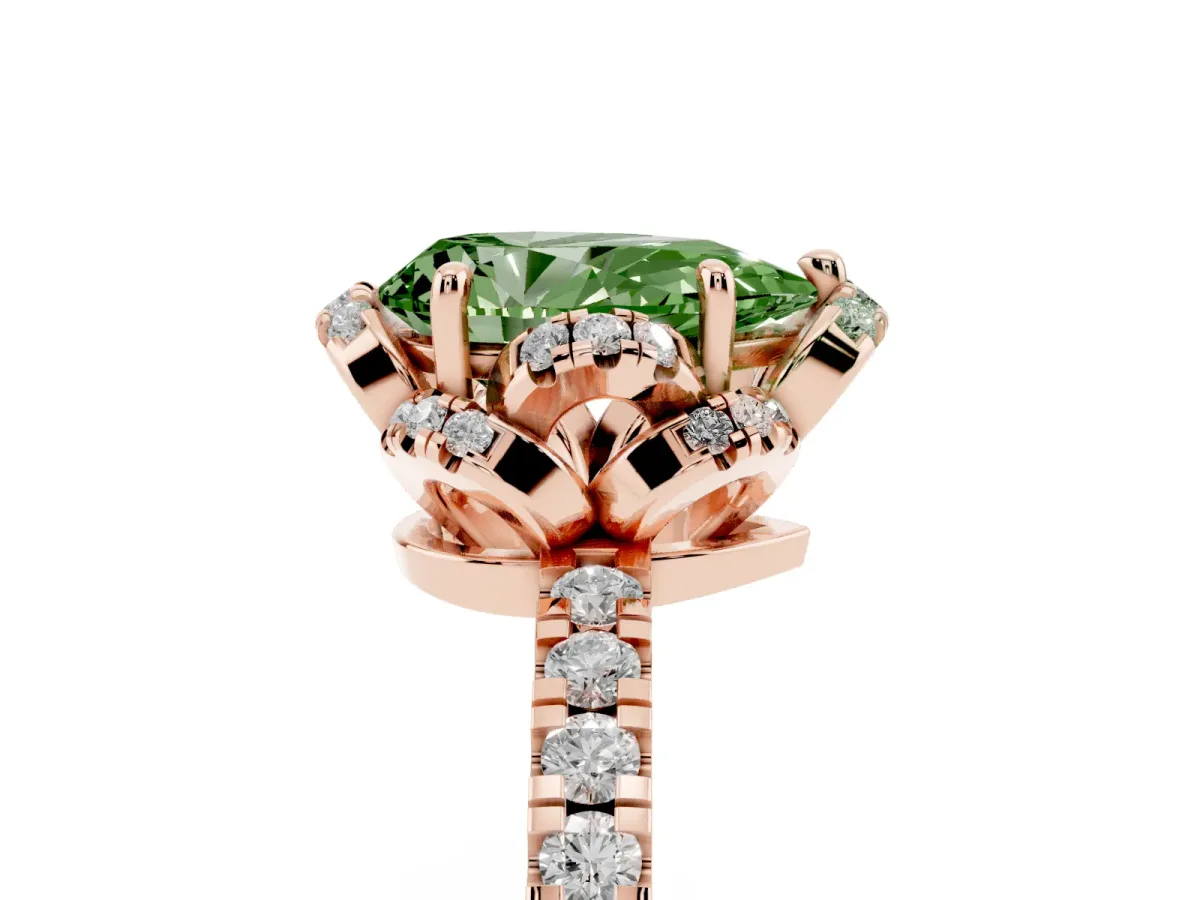 Fancy Green Pear Cut Diamond Halo Pave Band with Four-Prong Setting Rose gold