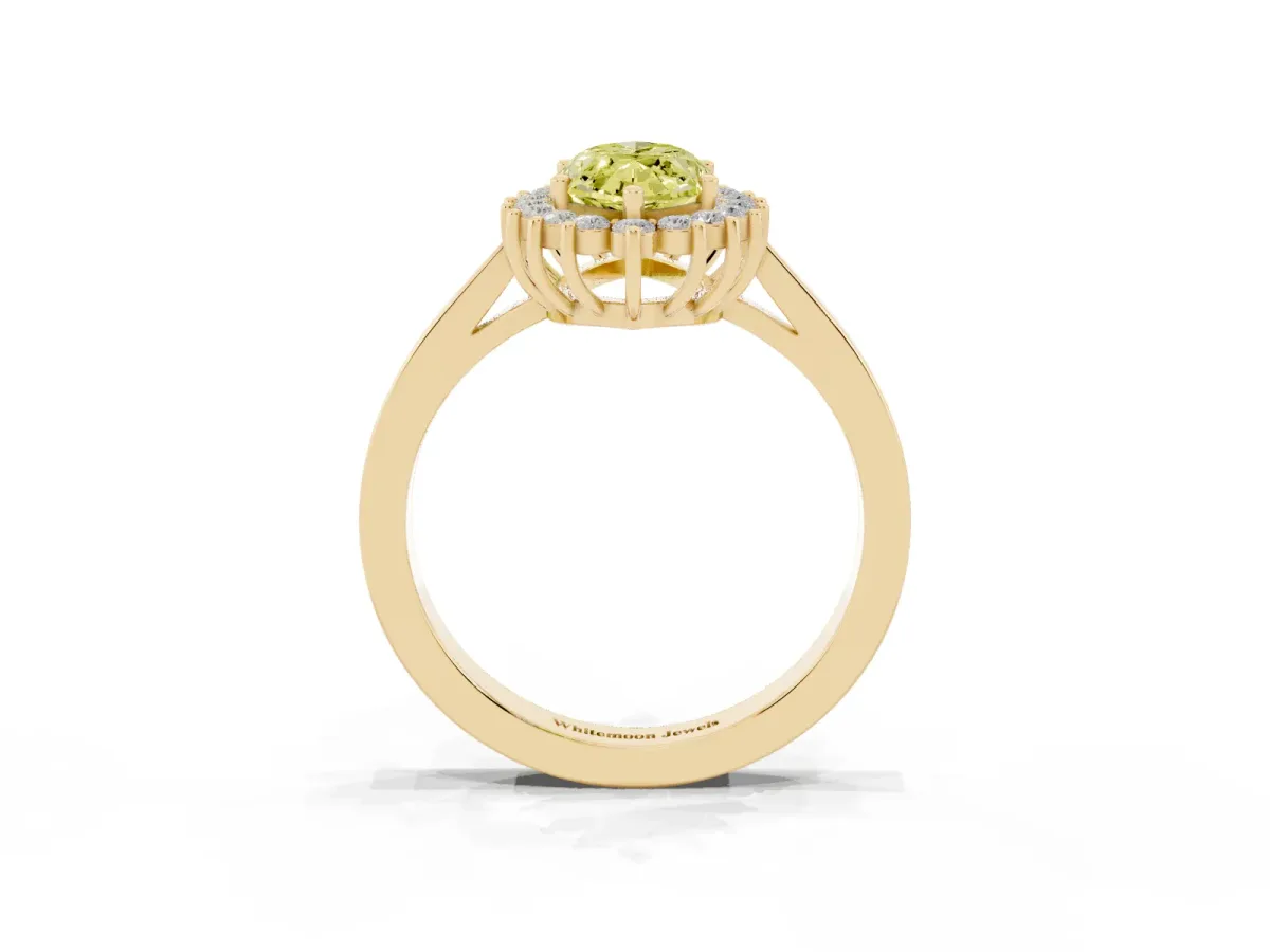 Fancy Yellow Marquise Cut Cut Diamond Halo Ring with Round Brilliant Halo and Solitaire Band Yellow gold