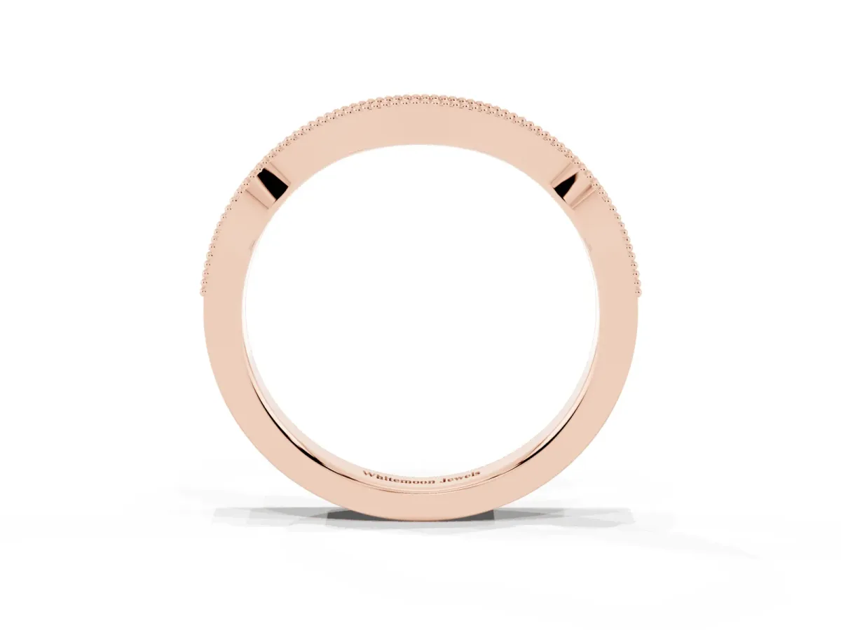 Pavé Round Diamond Curved Milgrain Band Rose gold