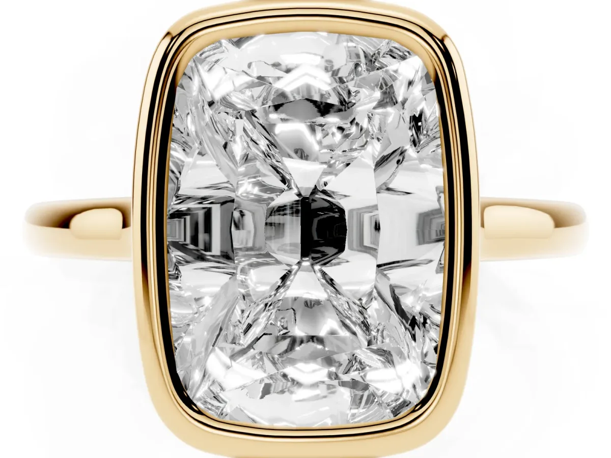 Old Mine Elongated Cushion Diamond Bezel Set Ring Yellow gold