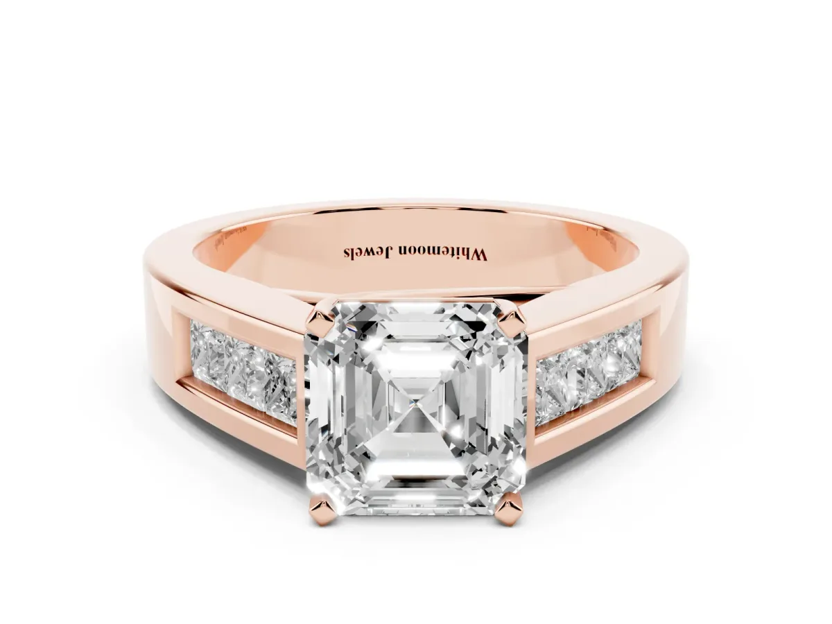Asscher Cut Cut Channel Set Solitaire Ring with Four-Prong Setting Rose gold