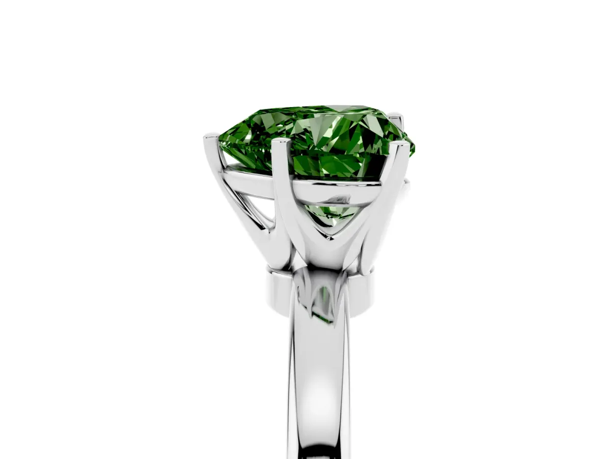 Fancy Green Heart Cut Solitaire Diamond Ring with Six-Prong Setting on a Classic Band Silver
