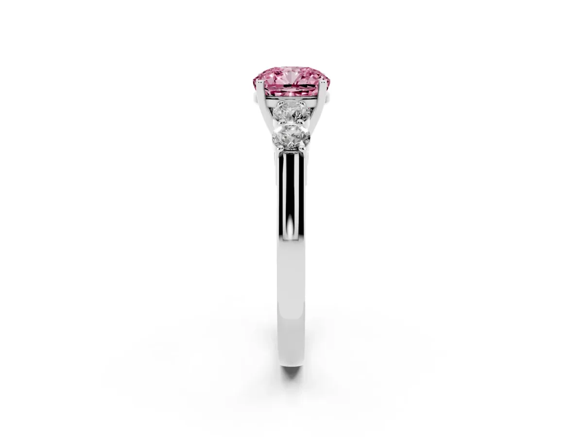 Fancy Pink Cushion Cut Cut Diamond Five-Stone Prong Set White Gold Ring Silver