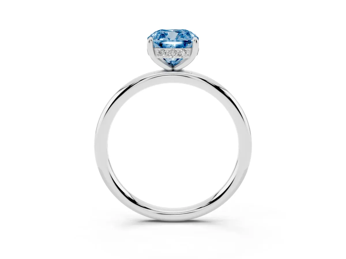 Fancy Blue Cushion Cut Solitaire Diamond Ring with a Classic Band and Four-Prong Setting Silver
